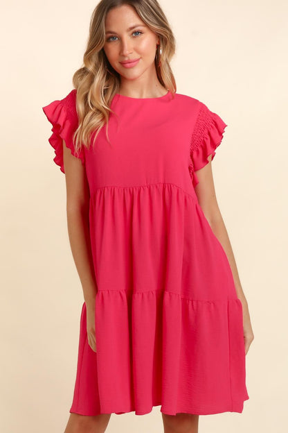 Smocking Ruffle Short Sleeve Dress