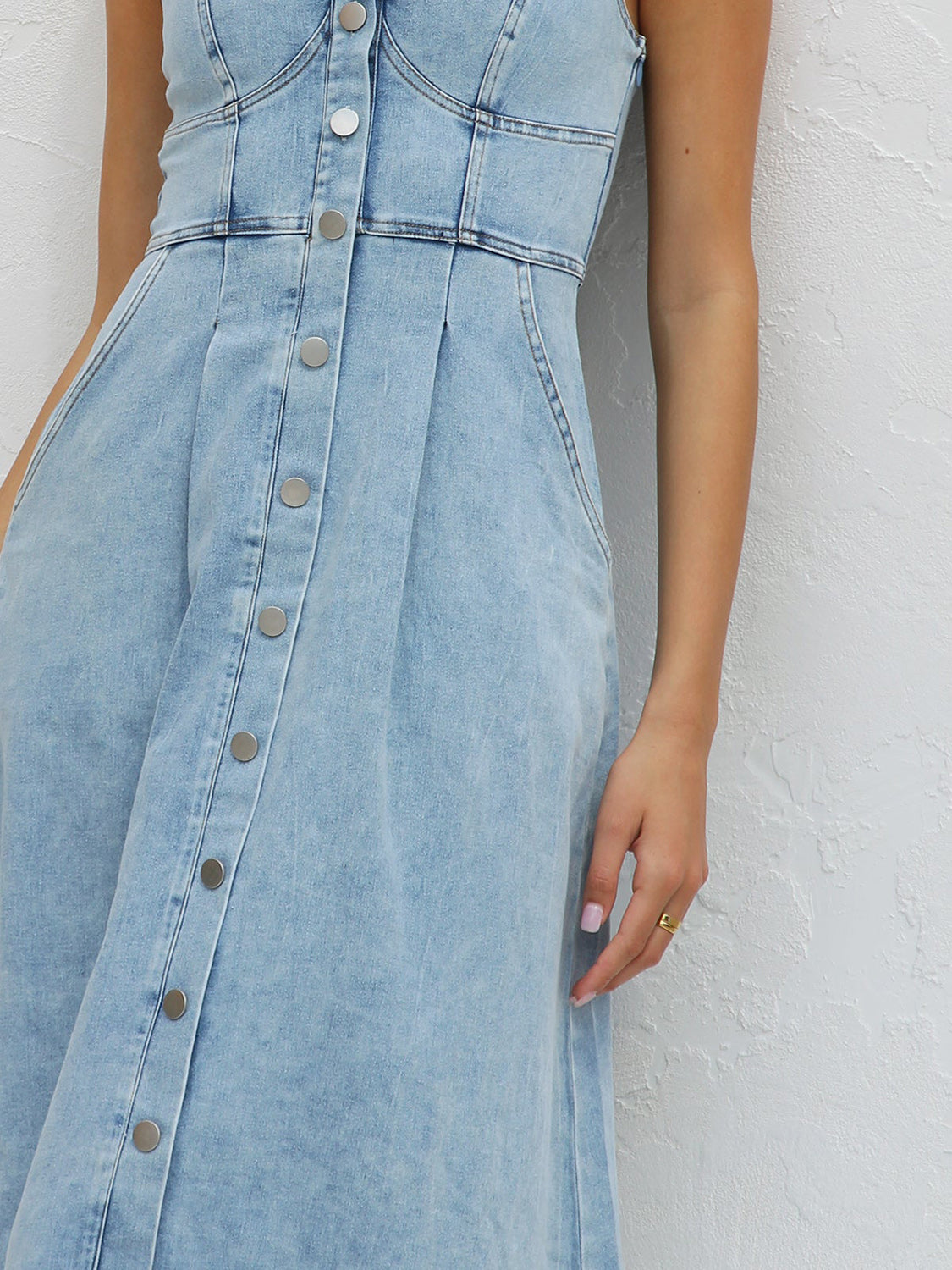 MeiMei Sweetheart Neck Wide Strap Denim Dress