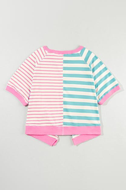 Pink Stripe Contrast Patchwork Oversized T Shirt