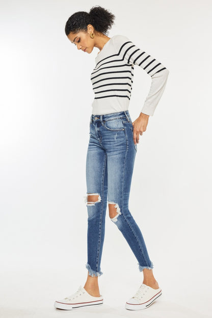 Distressed Raw Hem Ankle Skinny Jeans