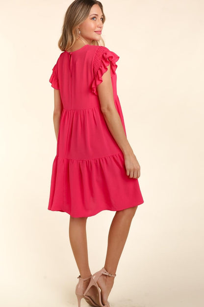 Smocking Ruffle Short Sleeve Dress