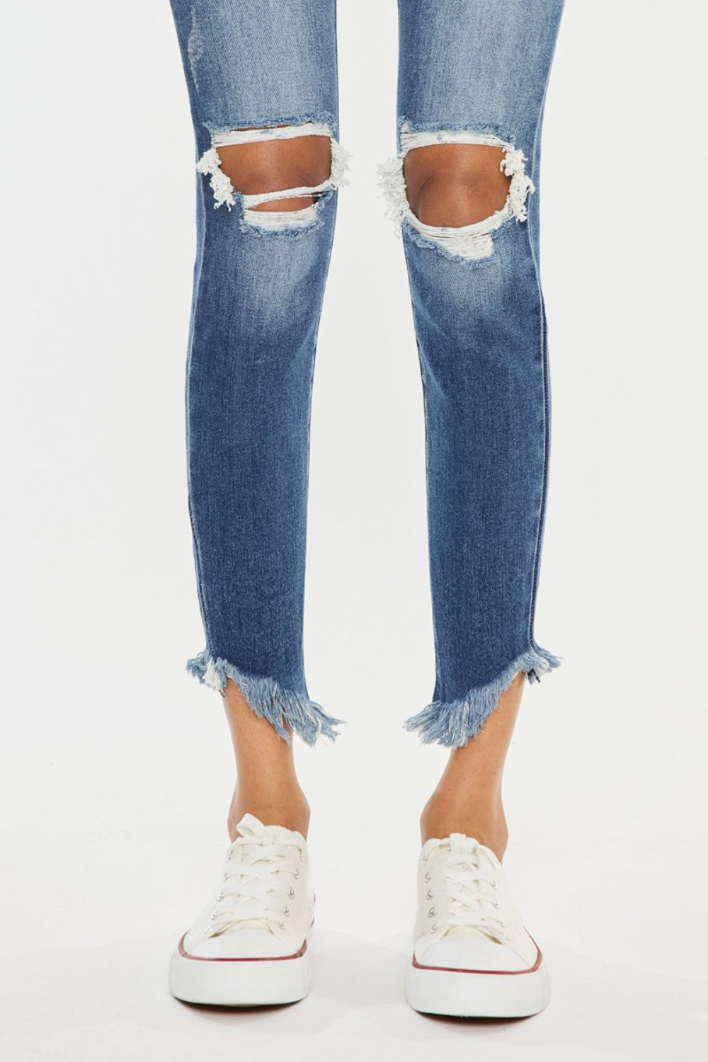 Distressed Raw Hem Ankle Skinny Jeans