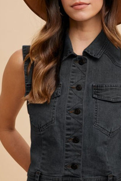 Annie Wear Collared Neck Button Down Denim Vest