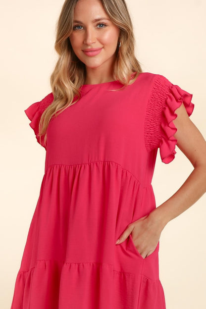 Smocking Ruffle Short Sleeve Dress