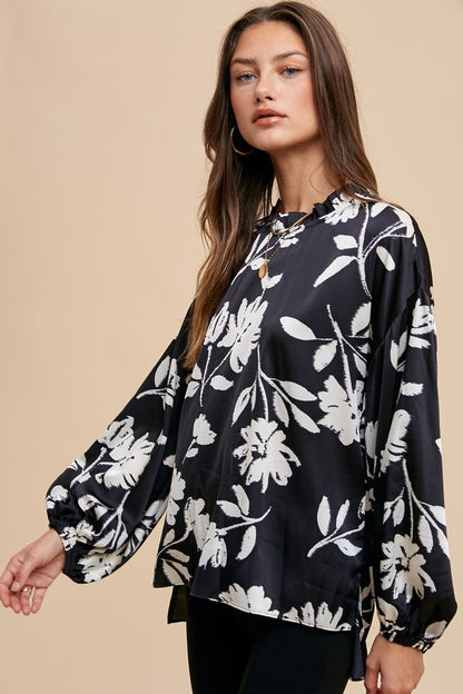 Annie Wear Frill Printed Balloon Sleeve Blouse