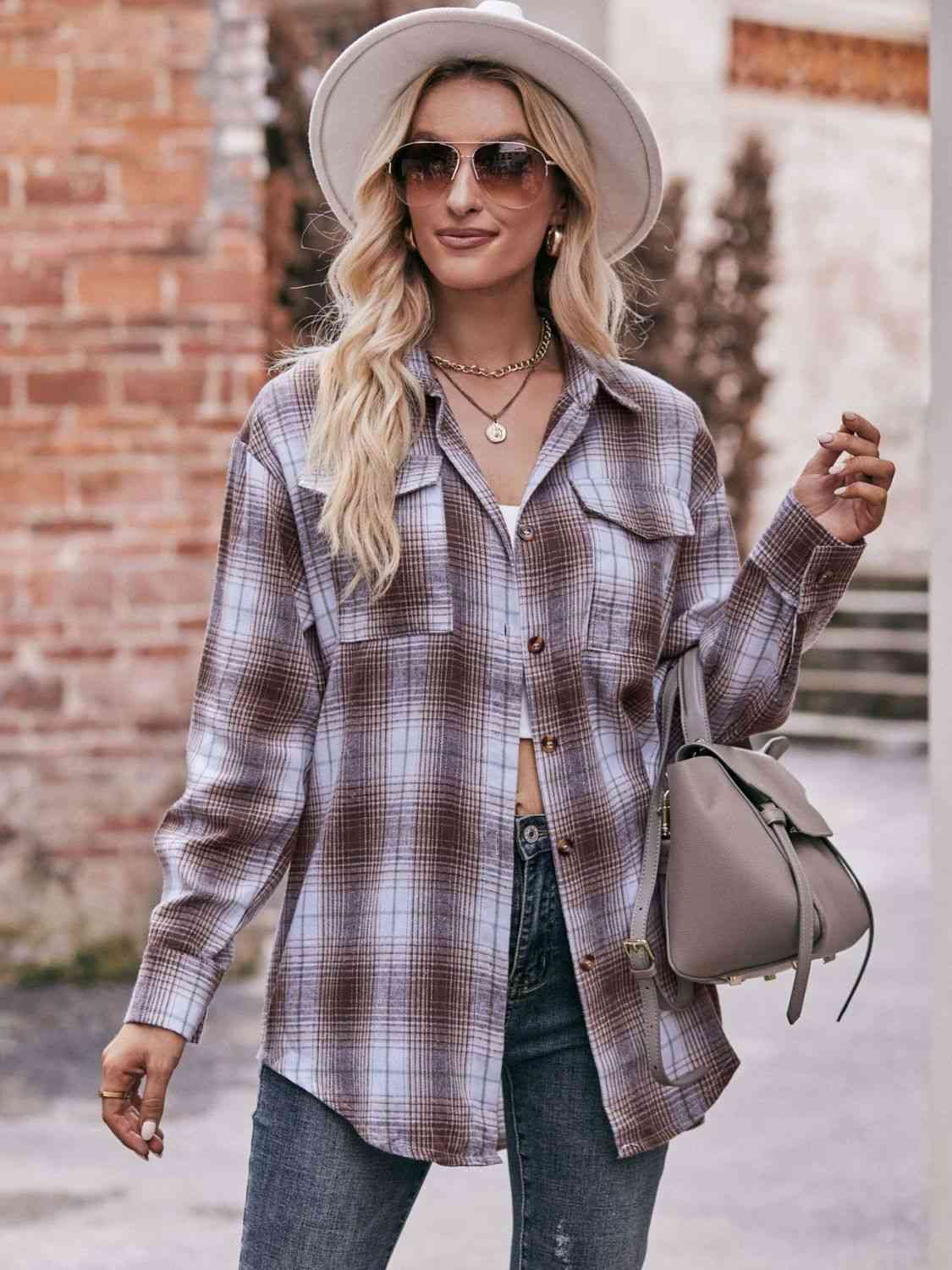 Plaid Dropped Shoulder Longline Shirt