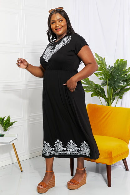 Full Size Damask Midi Dress