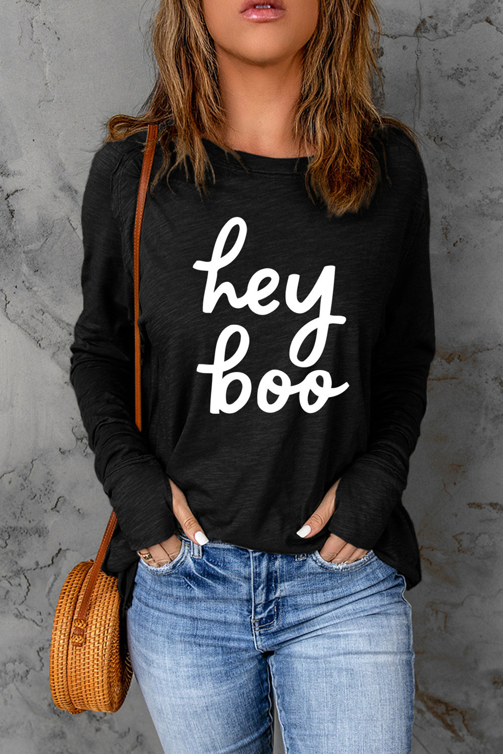 HEY BOO Graphic Round Neck T-Shirt