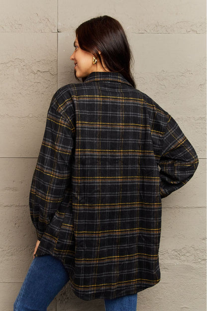 Ninexis Full Size Plaid Collared Neck Button-Down Long Sleeve Jacket