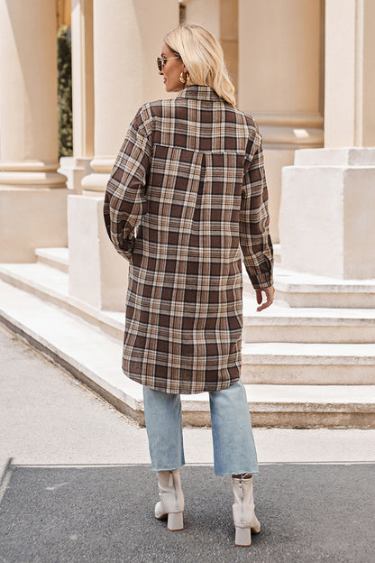 Plaid Collared Neck Long Sleeve Shirt