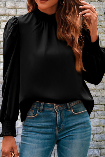 Mock Neck Puff Sleeve Blouse