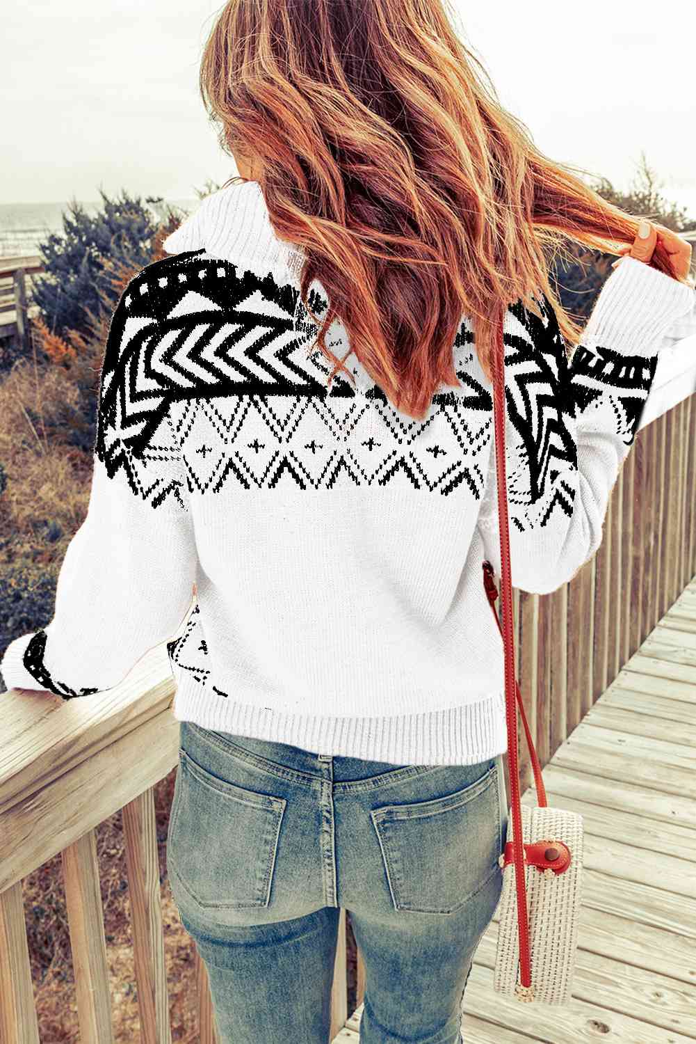 Zip-Up Mock Neck Dropped Shoulder Sweater