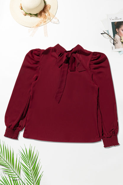 Mock Neck Puff Sleeve Blouse