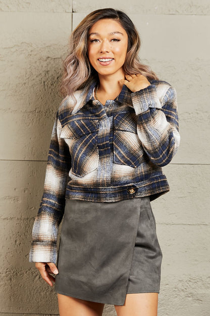 HYVE Put In Work Semi Cropped Plaid Shacket