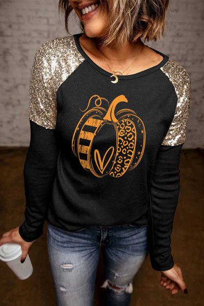 Pumpkin Graphic Sequin T-Shirt